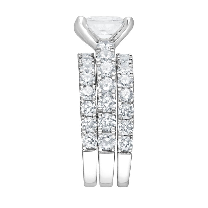 Princess Cut Lab Grown Diamond 5ctw. Three Ring Bridal Set in 14k White Gold image number null